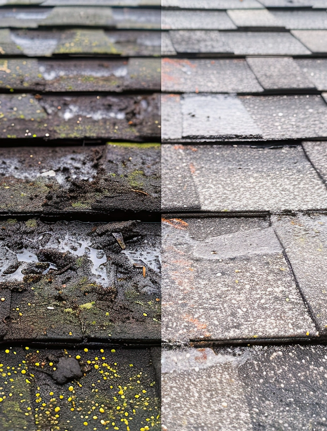 roof before and after moss cleaning