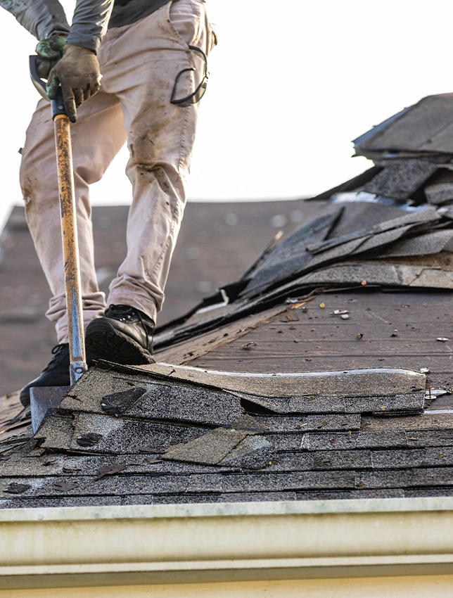 old roof shingles being taken off